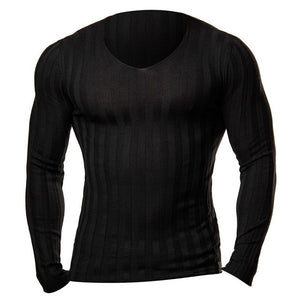 Knitted Tshirt Men Slim Fit Sweater Casual Tee Shirt Pullover V Neck Knitting T-shirt Fashion Solid Warm Top Plus Size 3XL 2018