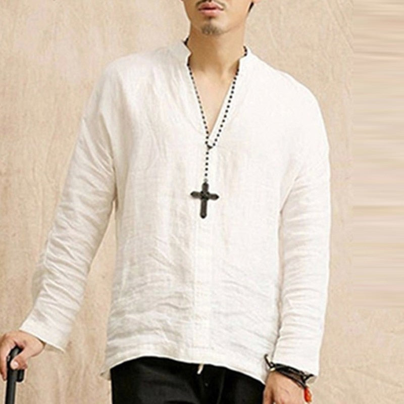 Men Tshirt Long Sleeve Solid Tee Shirts Autumn Spring Cotton Linen Fashion Loose Casual Leisure T-shirt Top Masculina Joggers