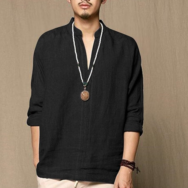 Men Tshirt Long Sleeve Solid Tee Shirts Autumn Spring Cotton Linen Fashion Loose Casual Leisure T-shirt Top Masculina Joggers