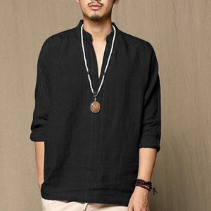 Men Tshirt Long Sleeve Solid Tee Shirts Autumn Spring Cotton Linen Fashion Loose Casual Leisure T-shirt Top Masculina Joggers