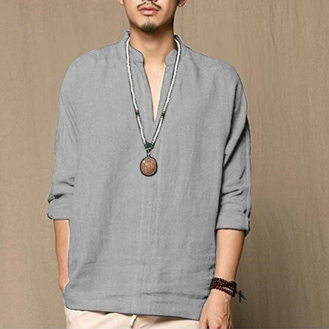 Men Tshirt Long Sleeve Solid Tee Shirts Autumn Spring Cotton Linen Fashion Loose Casual Leisure T-shirt Top Masculina Joggers