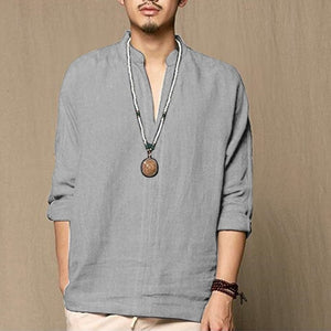Men Tshirt Long Sleeve Solid Tee Shirts Autumn Spring Cotton Linen Fashion Loose Casual Leisure T-shirt Top Masculina Joggers