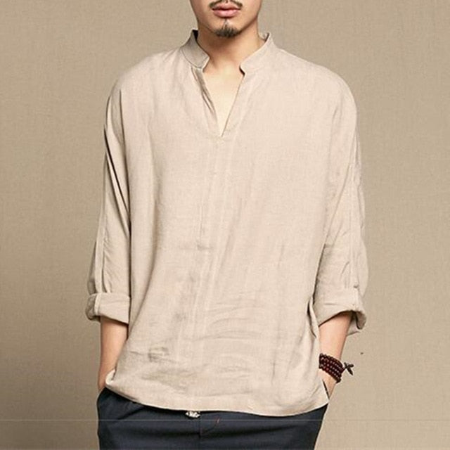 Men Tshirt Long Sleeve Solid Tee Shirts Autumn Spring Cotton Linen Fashion Loose Casual Leisure T-shirt Top Masculina Joggers