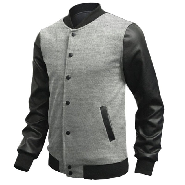 2018 Mens Autumn Fashion Slim Outwear Male Personalized Leather Stitching Casual Baseball Jacket Coat Bomber Windbreaker