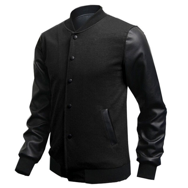 2018 Mens Autumn Fashion Slim Outwear Male Personalized Leather Stitching Casual Baseball Jacket Coat Bomber Windbreaker