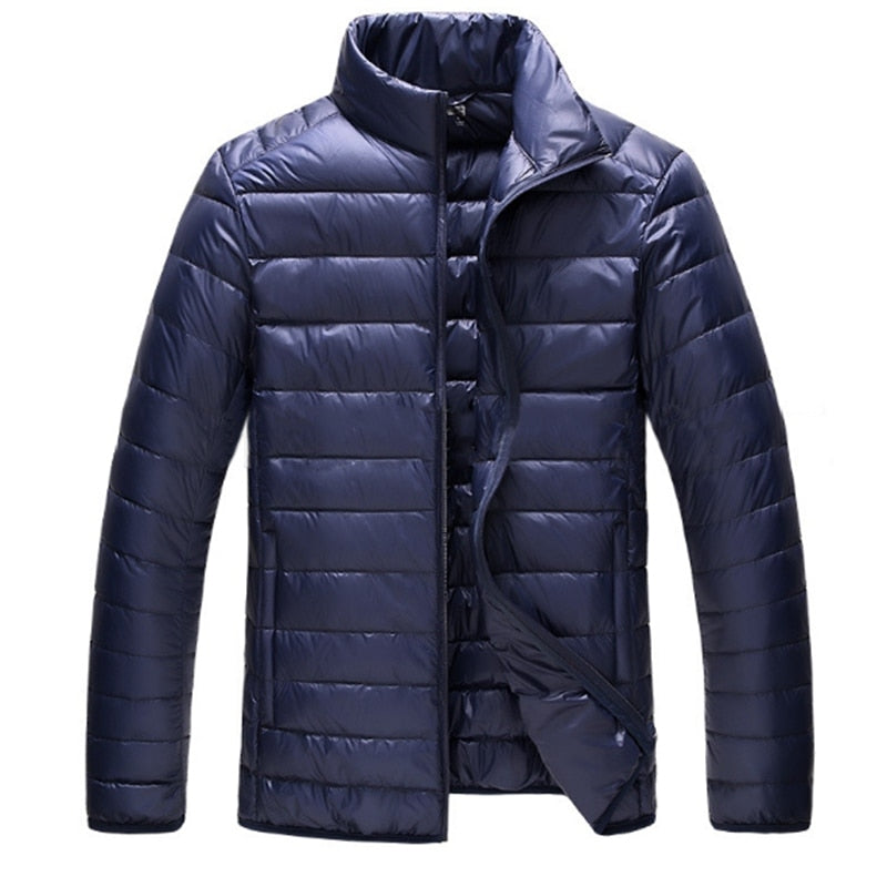2018 Autumn Wintet Mens Stand Collar Duck Down Jakcet Light Thin Solid Casual Coat Men Outwear Ultralight Down Jackets Plus Size