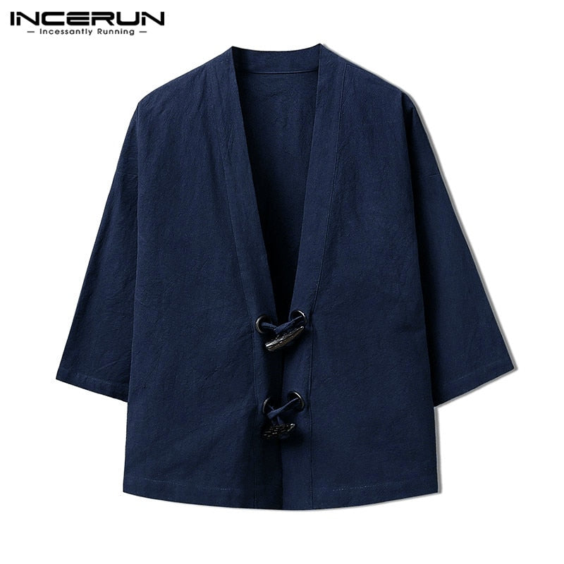 Fashion Men's Coats Jackets Autumn Cardigan Kimono Chinese Open Stitch Retro Button Long Sleeve Male Clothes Overcoat INCERUN