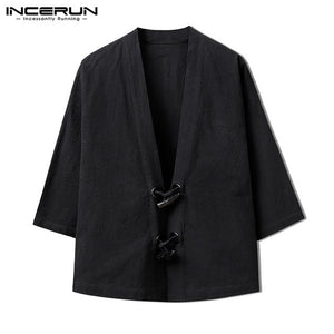 Fashion Men's Coats Jackets Autumn Cardigan Kimono Chinese Open Stitch Retro Button Long Sleeve Male Clothes Overcoat INCERUN