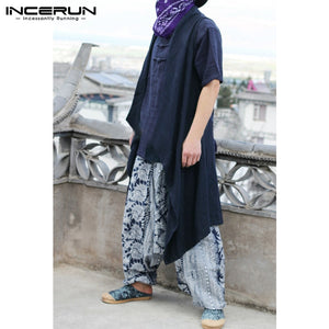 New Hiphop Men's Cardigan Sleeveless Coat Jackets Outwear Vest Cloak Loose X-Long Trench Hombre Irregular Hem Men Tops INCERUN