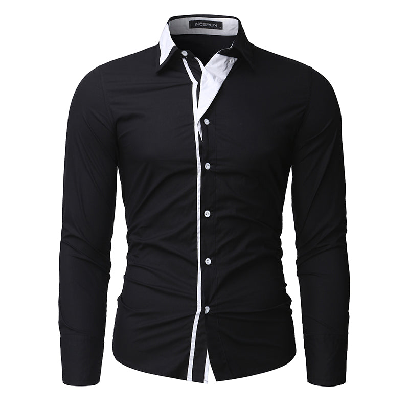 British Style Men's Dress Shirts Casual Shirts Long Sleeve Slim Fit Cotton Shirt Black White Classic Man Clothes Camisa Hombre