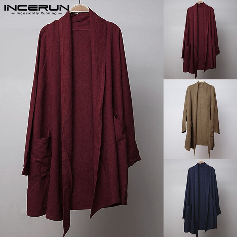 Hiphop Men's Trench Cardigan Long Sleeve Outwear Cardigan Cloak Irregular Hem Loose Pockets Hombre Coat Casual Jackets Masculino
