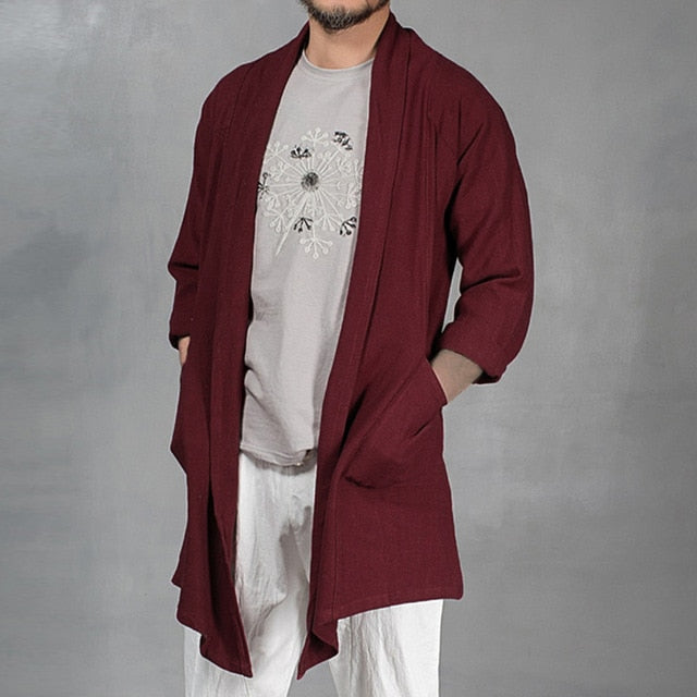 Hiphop Men's Trench Cardigan Long Sleeve Outwear Cardigan Cloak Irregular Hem Loose Pockets Hombre Coat Casual Jackets Masculino