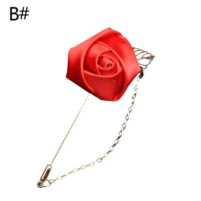 Mens Suit Shirt Pin Boutique Rose Golden Leaf Chain Brooch Pin