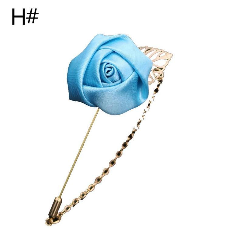 Mens Suit Shirt Pin Boutique Rose Golden Leaf Chain Brooch Pin
