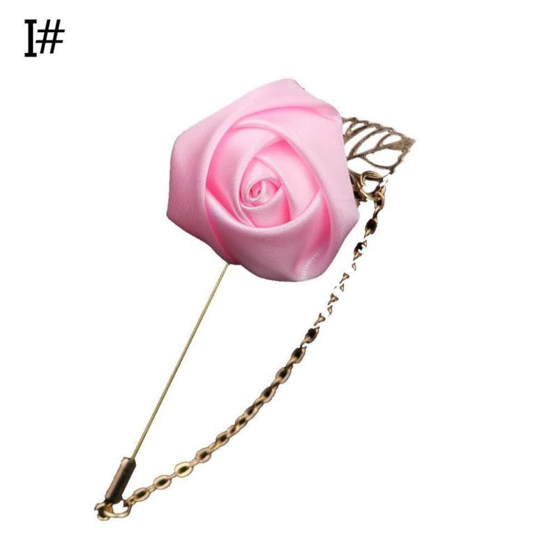 Mens Suit Shirt Pin Boutique Rose Golden Leaf Chain Brooch Pin