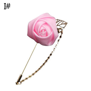 Mens Suit Shirt Pin Boutique Rose Golden Leaf Chain Brooch Pin