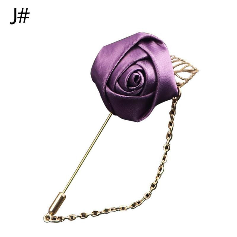 Mens Suit Shirt Pin Boutique Rose Golden Leaf Chain Brooch Pin